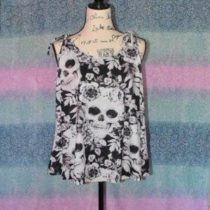 Gothic Skull Floral Tee Tank Tie Straps XL Top Bathing Suit Fabric Tattoo